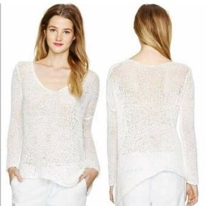 Free People White Open knit vneck Vertigo asymmetrical sweater